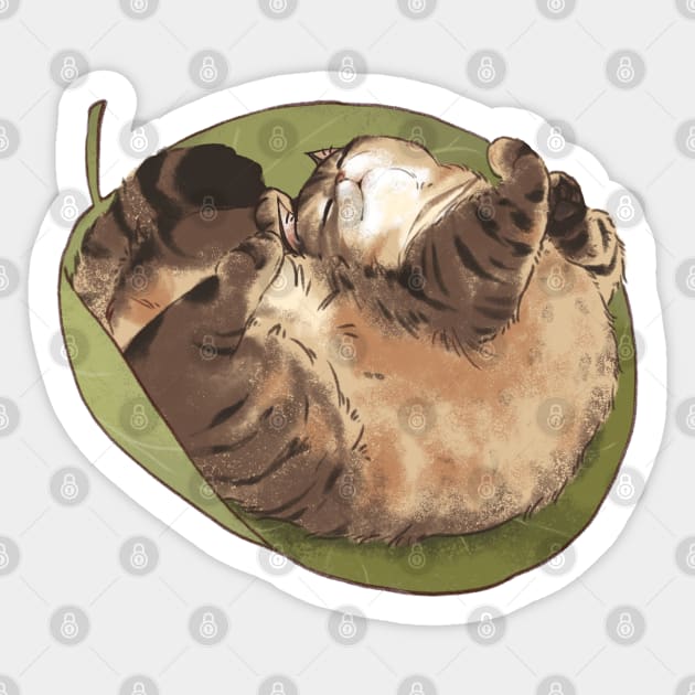 Tabby cat sleep in a leaf Sticker by MinranZhang